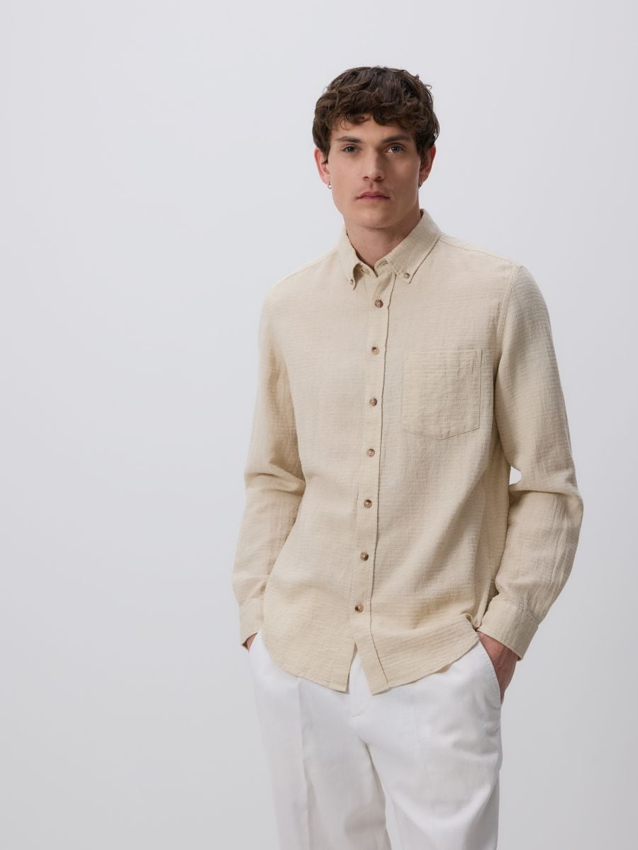 Srajca regular iz mešanice lanu - beige - RESERVED - 3