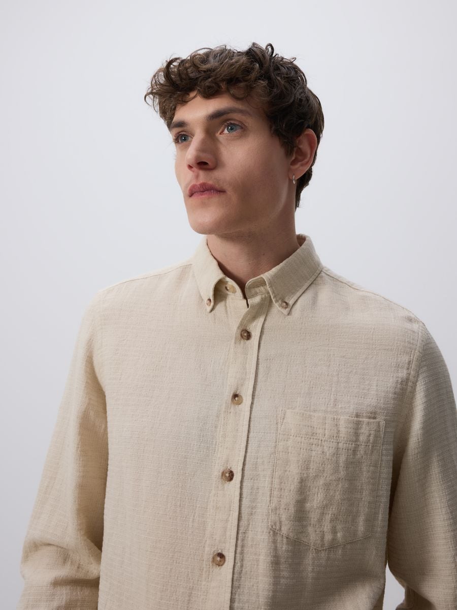 Srajca regular iz mešanice lanu - beige - RESERVED - 4