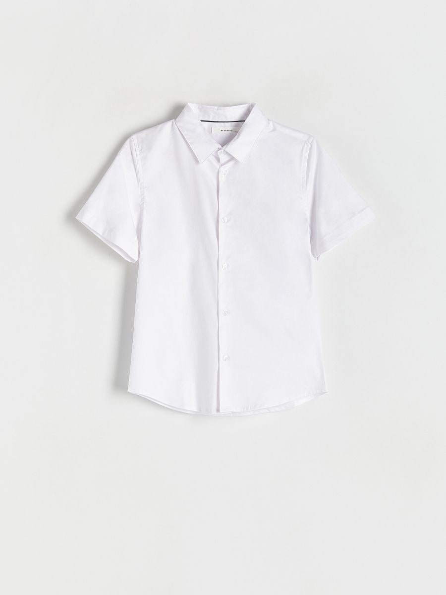 Cotton rich T-shirt with collar - white - RESERVED