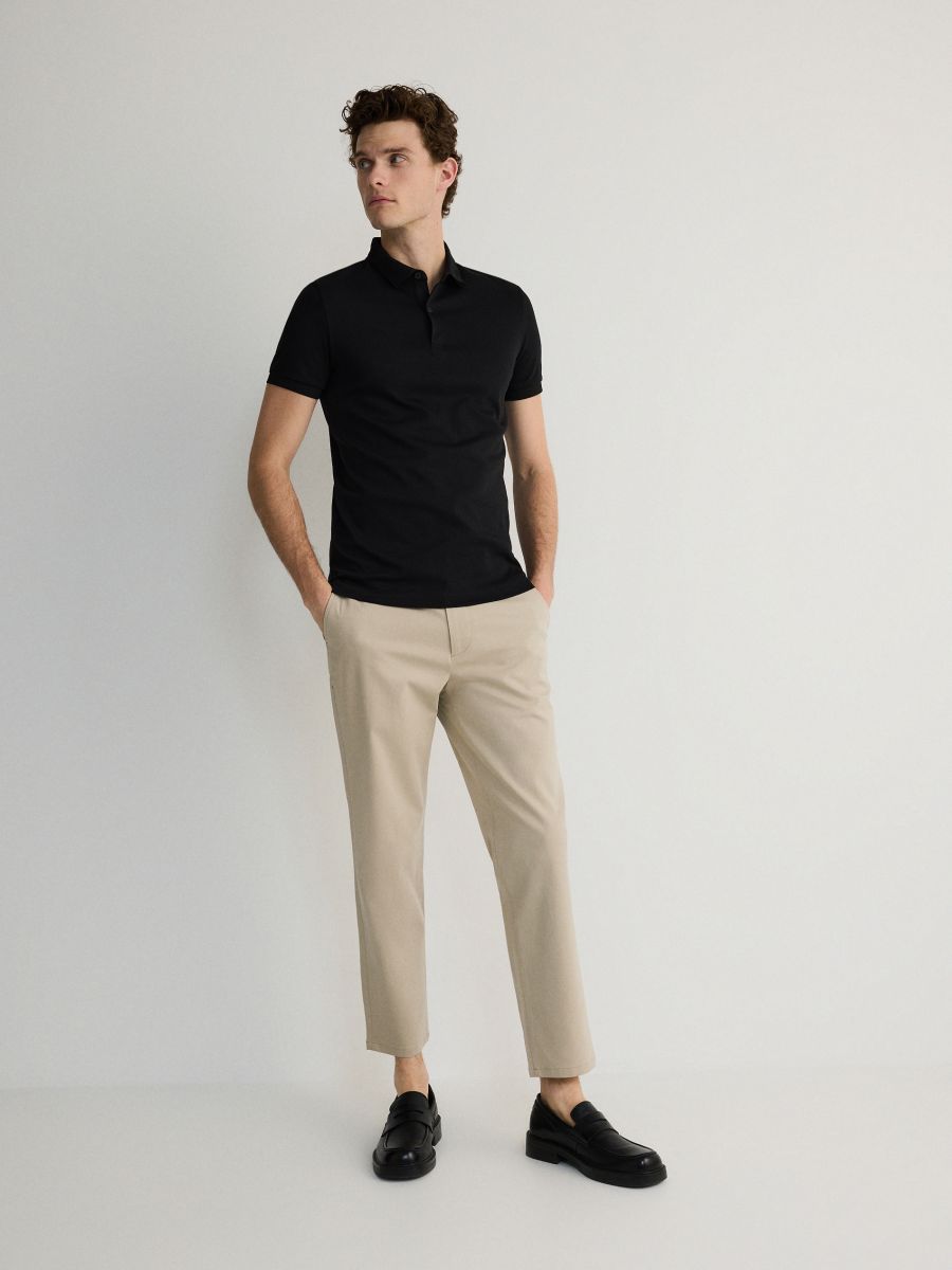 Slim fit mercerised cotton polo shirt - black - RESERVED