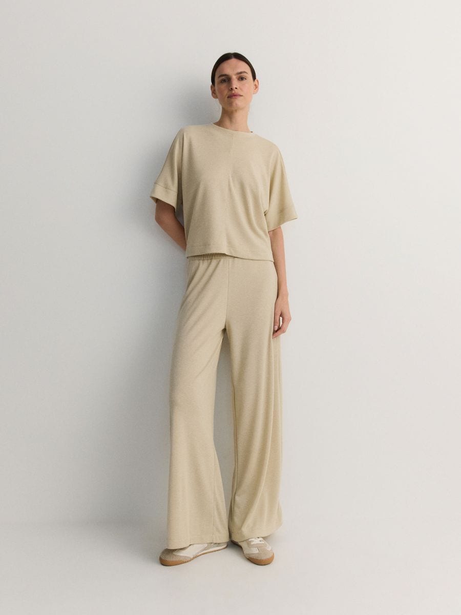 T-shirt with stitching - beige - RESERVED - 2