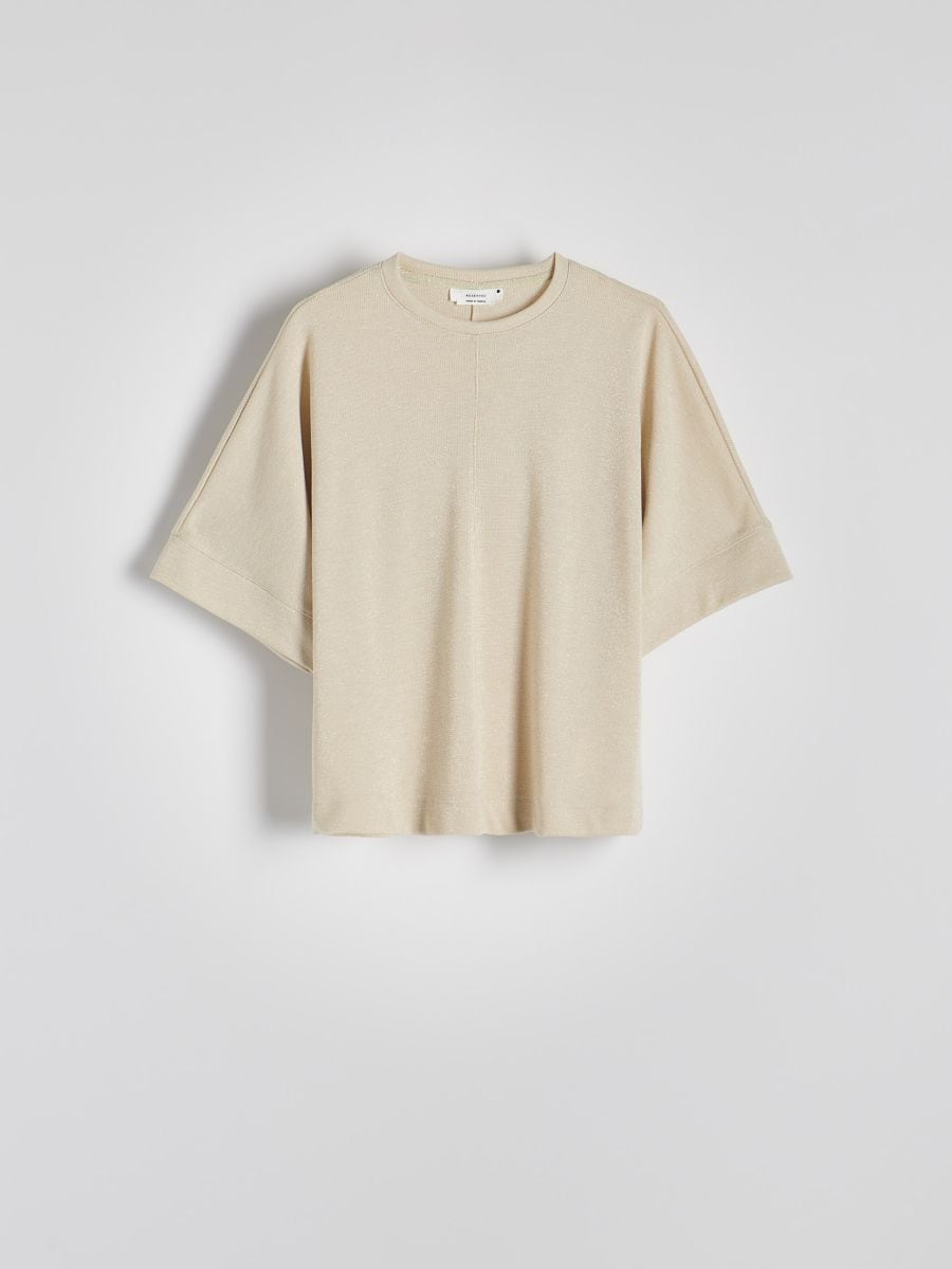 T-shirt with stitching - beige - RESERVED - 5