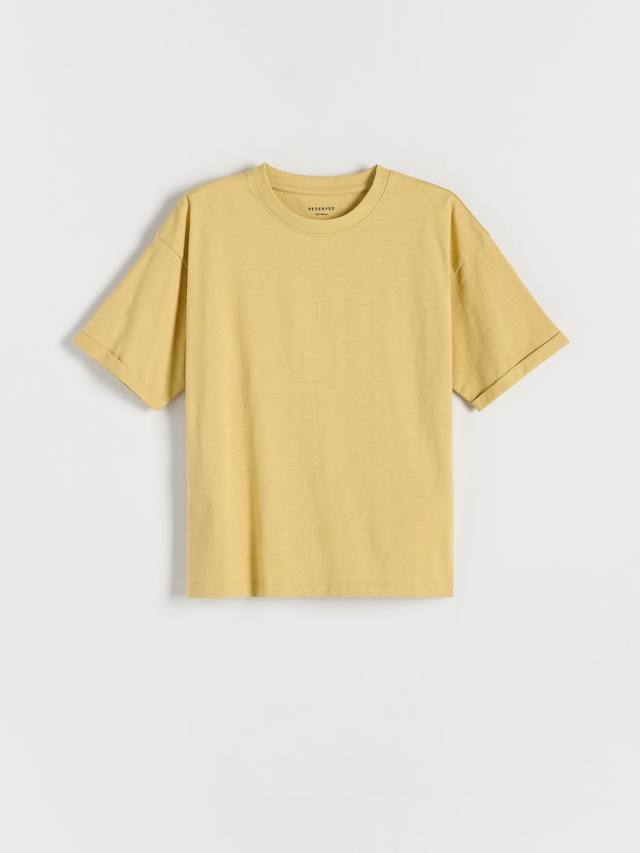 Predimenzionirana majica kratkih rukava s printom - boja pšenice - RESERVED