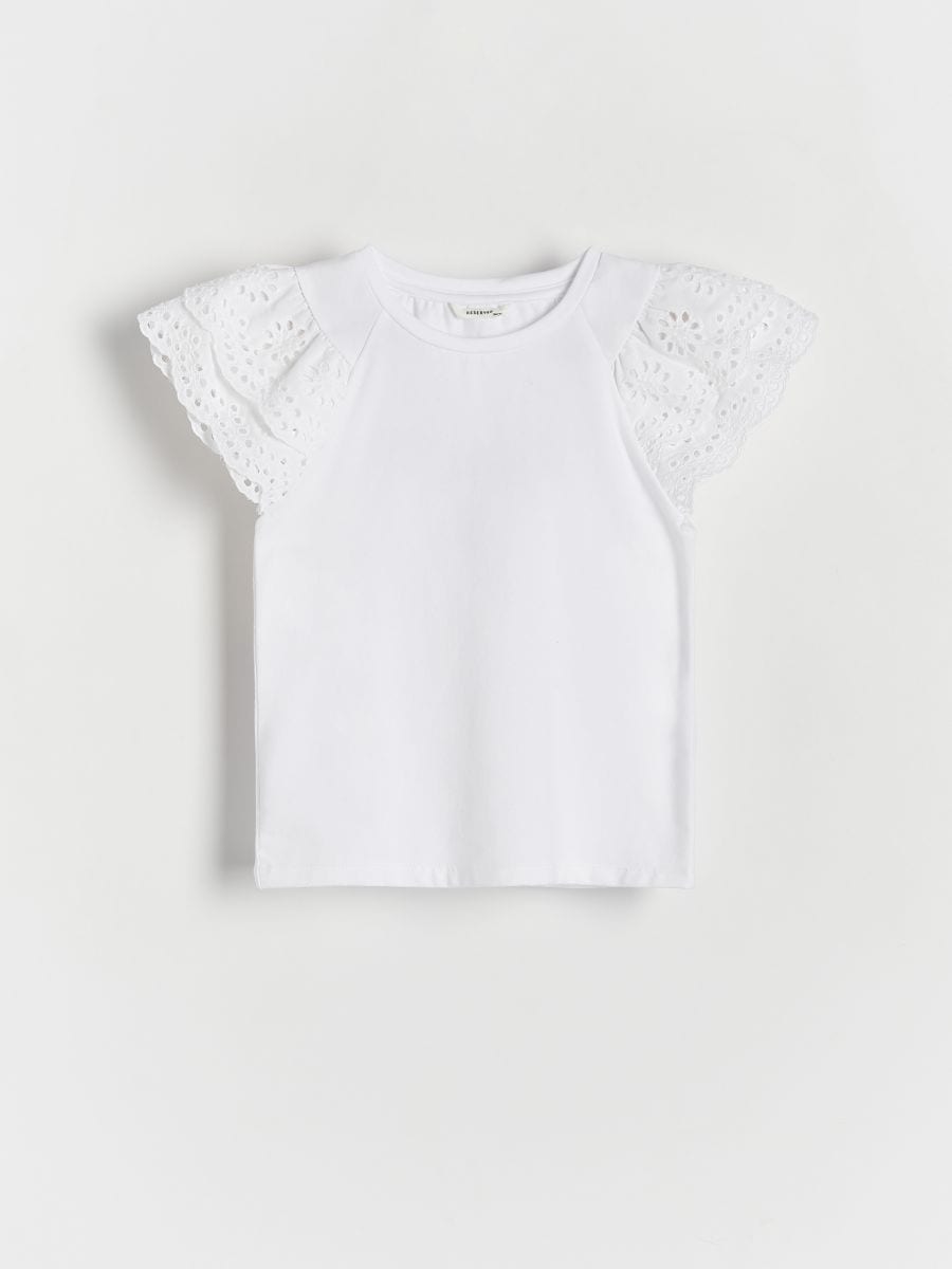 Bavlnené tričko s volánom - biela - RESERVED