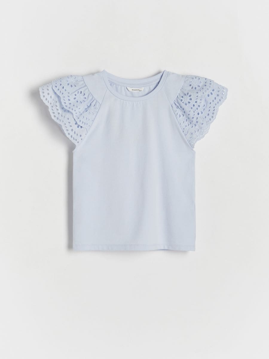 T-shirt en coton à finition volantée - bleu pâle - RESERVED