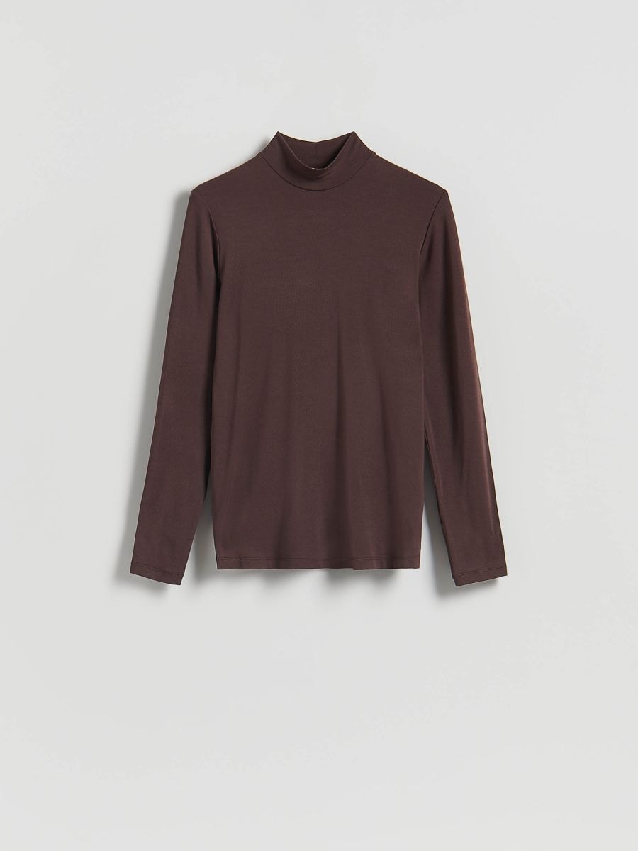Long-sleeved turtleneck - dark brown - RESERVED