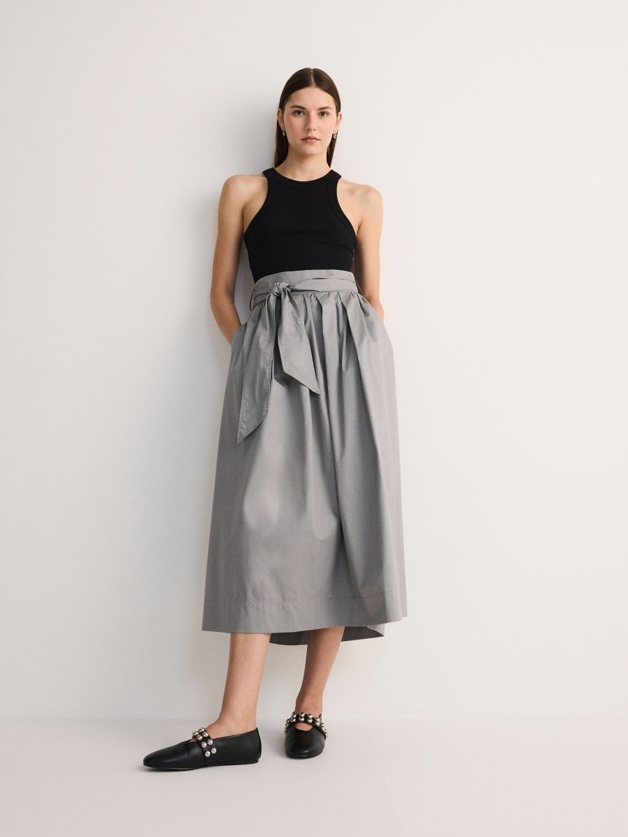 Flared midi skirt with tie detail