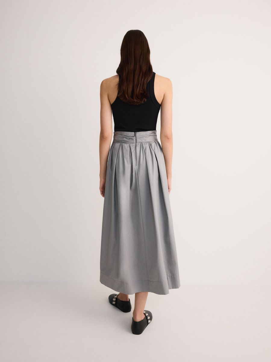 Flared midi skirt with tie detail - mid grey - RESERVED - 3