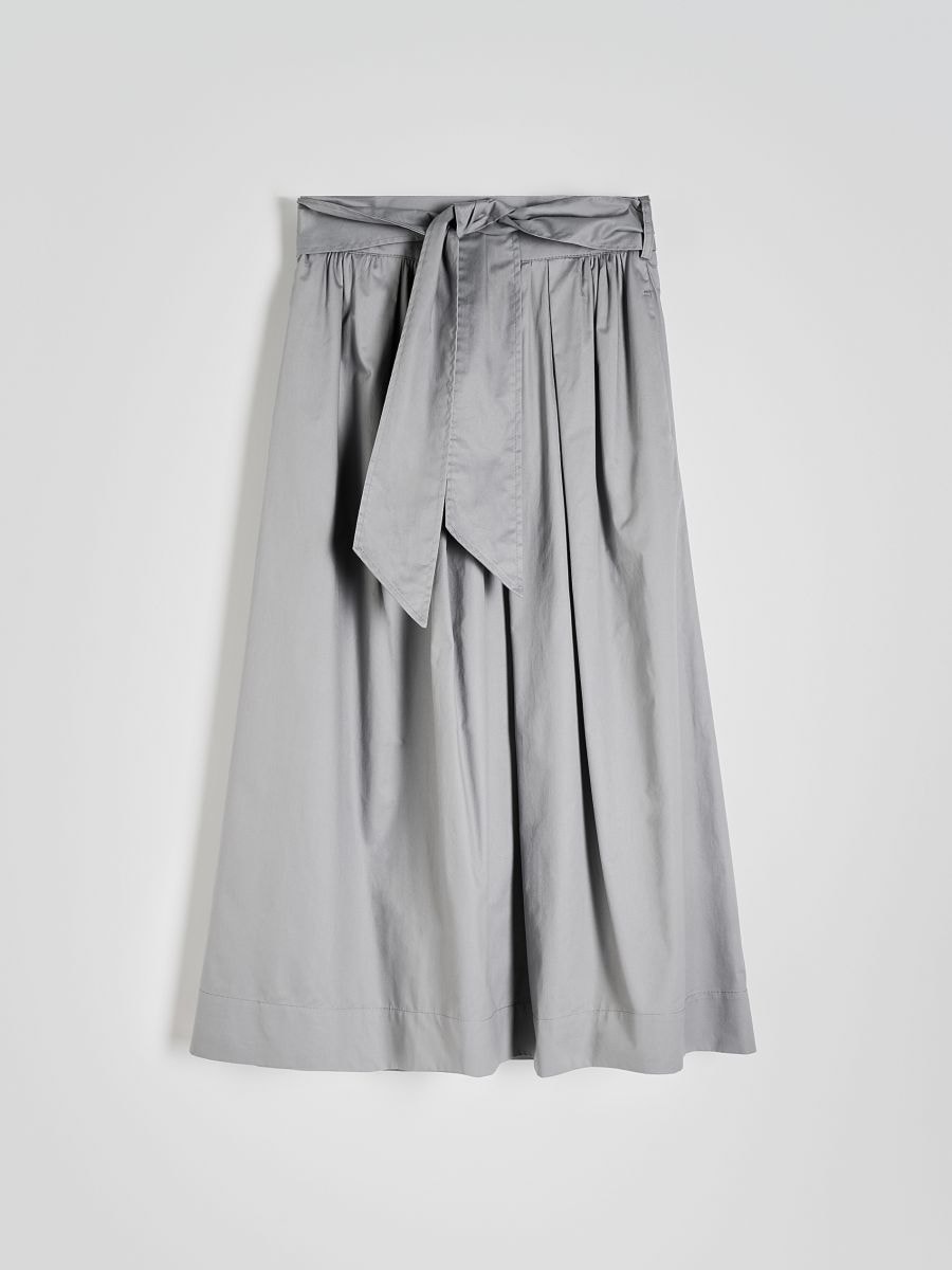 Flared midi skirt with tie detail - mid grey - RESERVED - 4