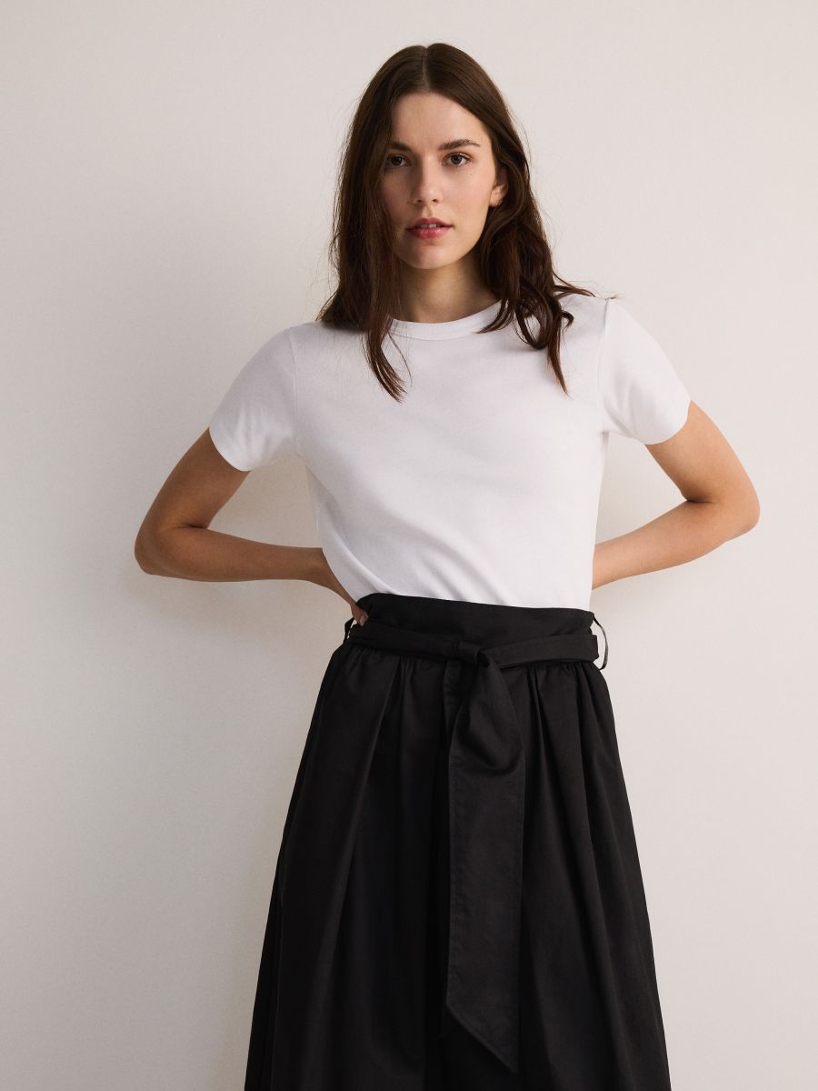 Flared midi skirt with tie detail - black - RESERVED - 2