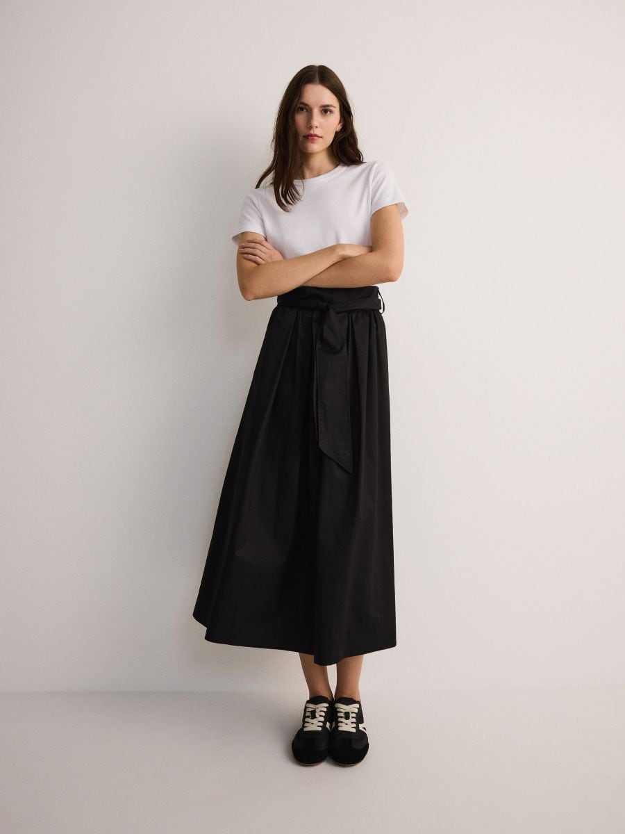 Flared midi skirt with tie detail - black - RESERVED - 3