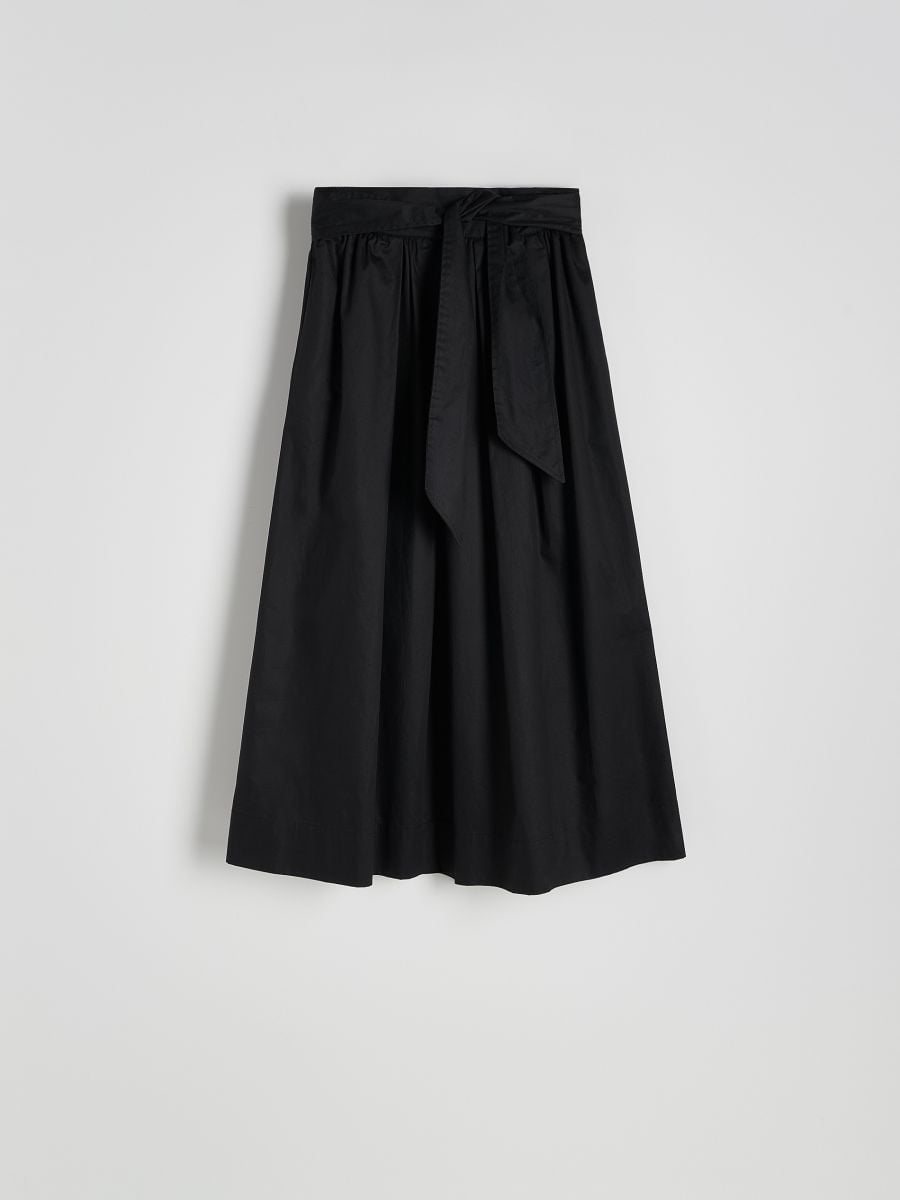 Flared midi skirt with tie detail - black - RESERVED - 4