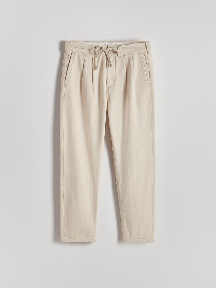 Straight trousers with tie detail - cream - RESERVED