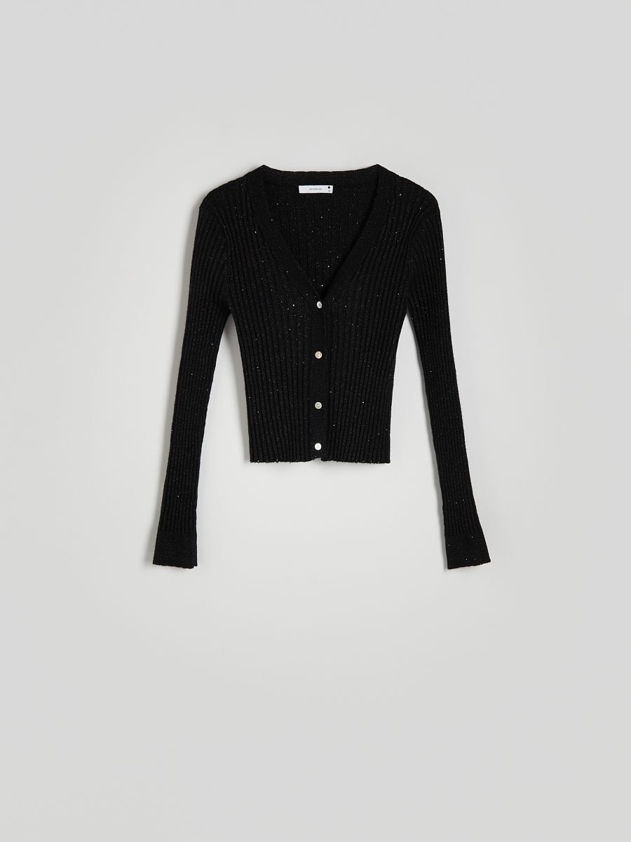 Structured cardigan with metallic thread - black - RESERVED - 3