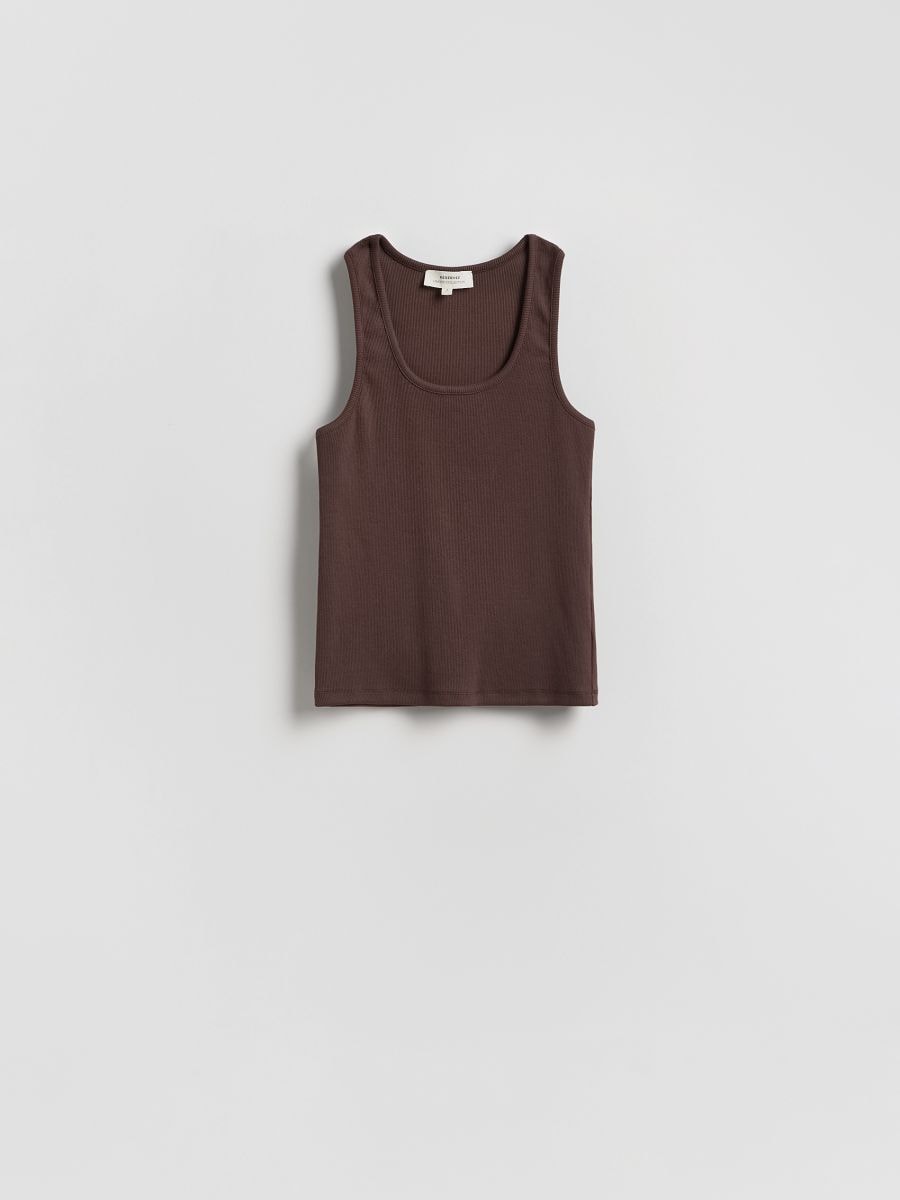 Ribstrikket top - brun - RESERVED