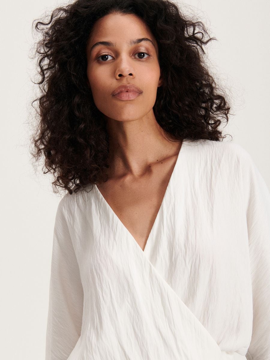 Blouse with fold-over front - cream - RESERVED - 3