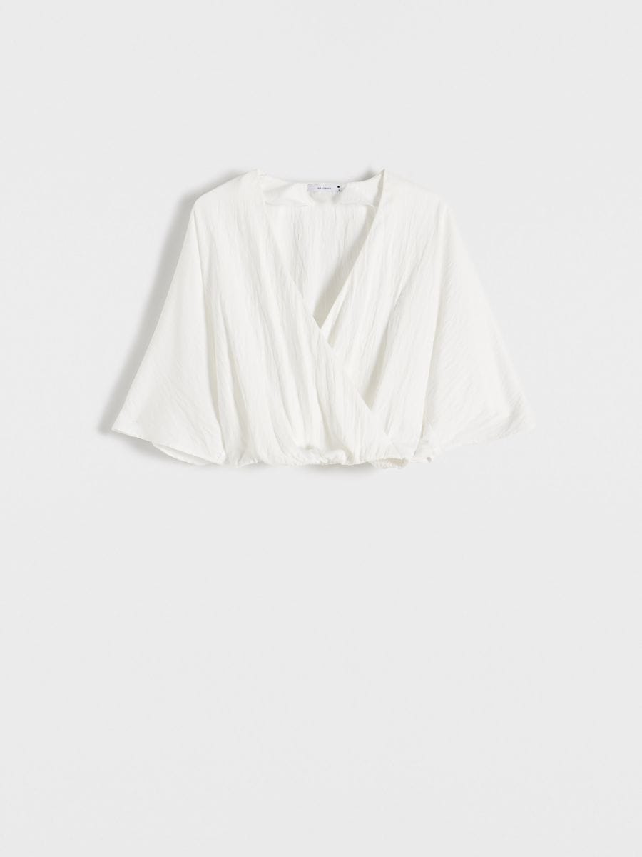 Blouse with fold-over front - cream - RESERVED - 4