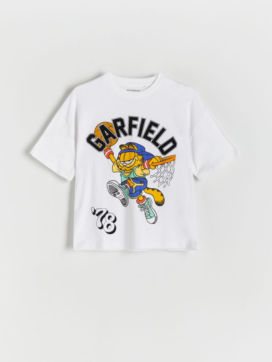 Bawełniany t-shirt Garfield - złamana biel - RESERVED