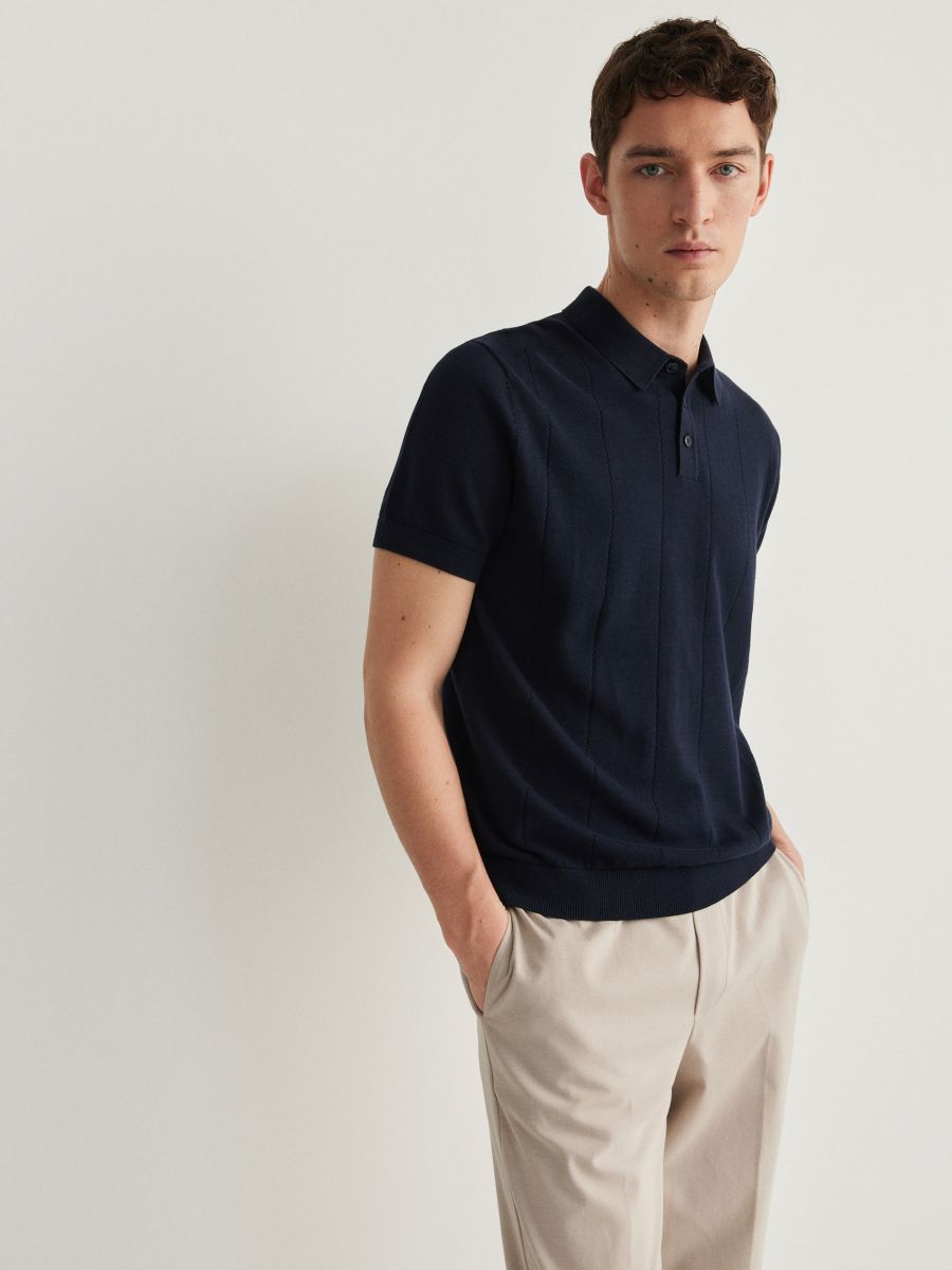 Stripe polo jumper - navy - RESERVED