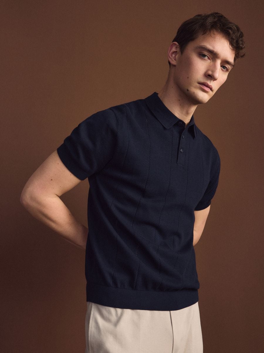 Sweter polo w paski - granatowy - RESERVED