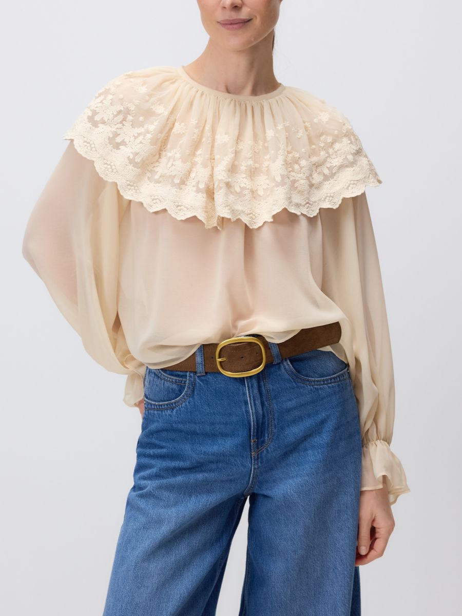 Blouse with decorative collar - cream - RESERVED - 3