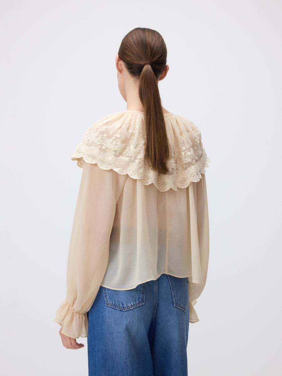 Blouse with decorative collar - cream - RESERVED - 4