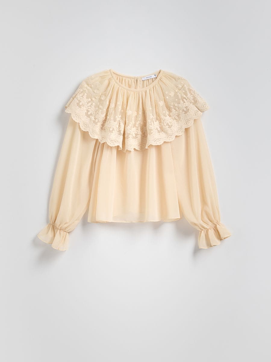 Blouse with decorative collar - cream - RESERVED - 5