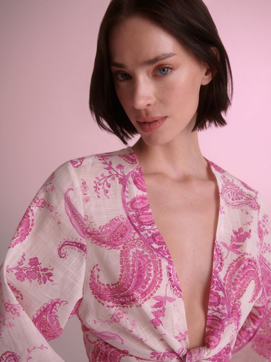 Bluse aus Baumwolle mit Bindedetail - fuchsie - RESERVED - 2