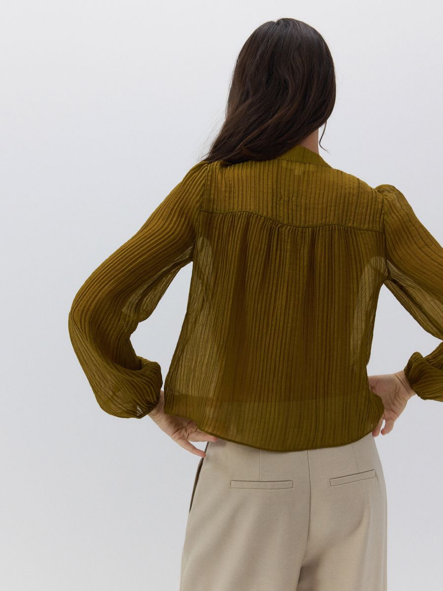 Bluse mit dekorativem Bindedetail - helles Olivgrün - RESERVED - 4