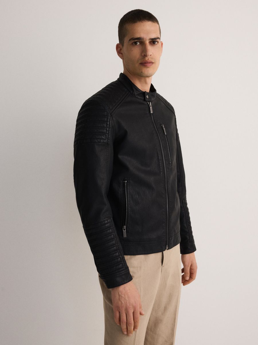 『TEN LEATHER JKT BLACK S』 Zen Black Leather Biker Jacket For Men – The Jacket Maker