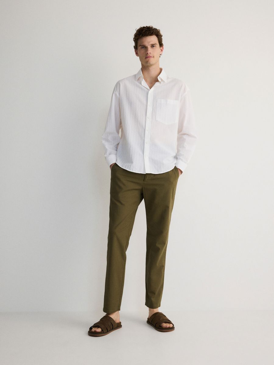 Chino regular trousers with linen blend - brownish green - RESERVED - 2