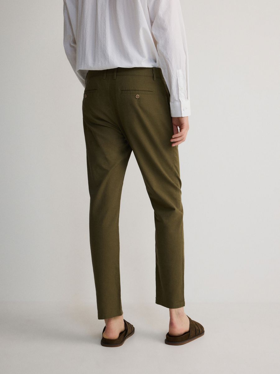Chino regular trousers with linen blend - brownish green - RESERVED - 3