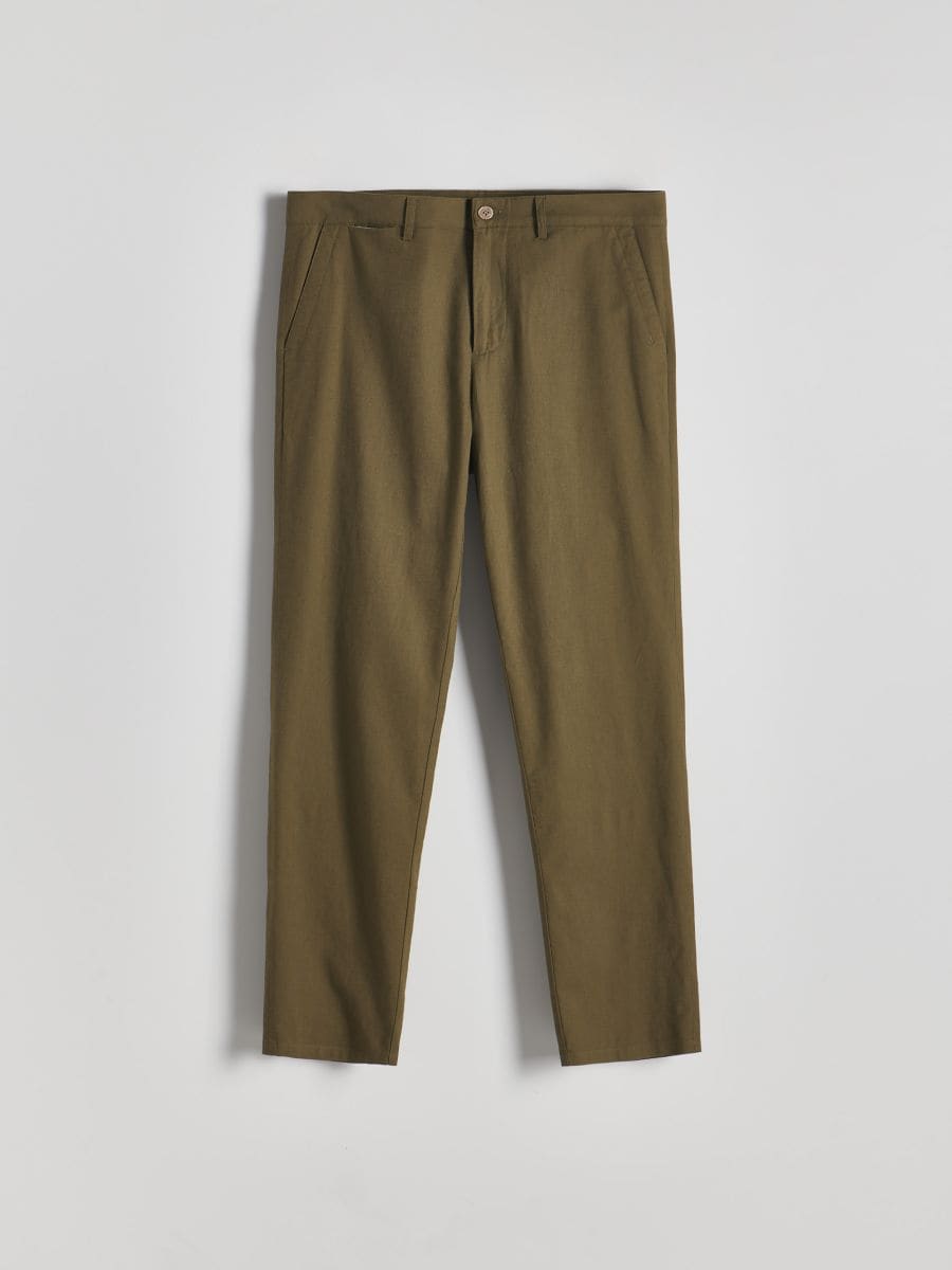 Chino regular trousers with linen blend - brownish green - RESERVED - 4
