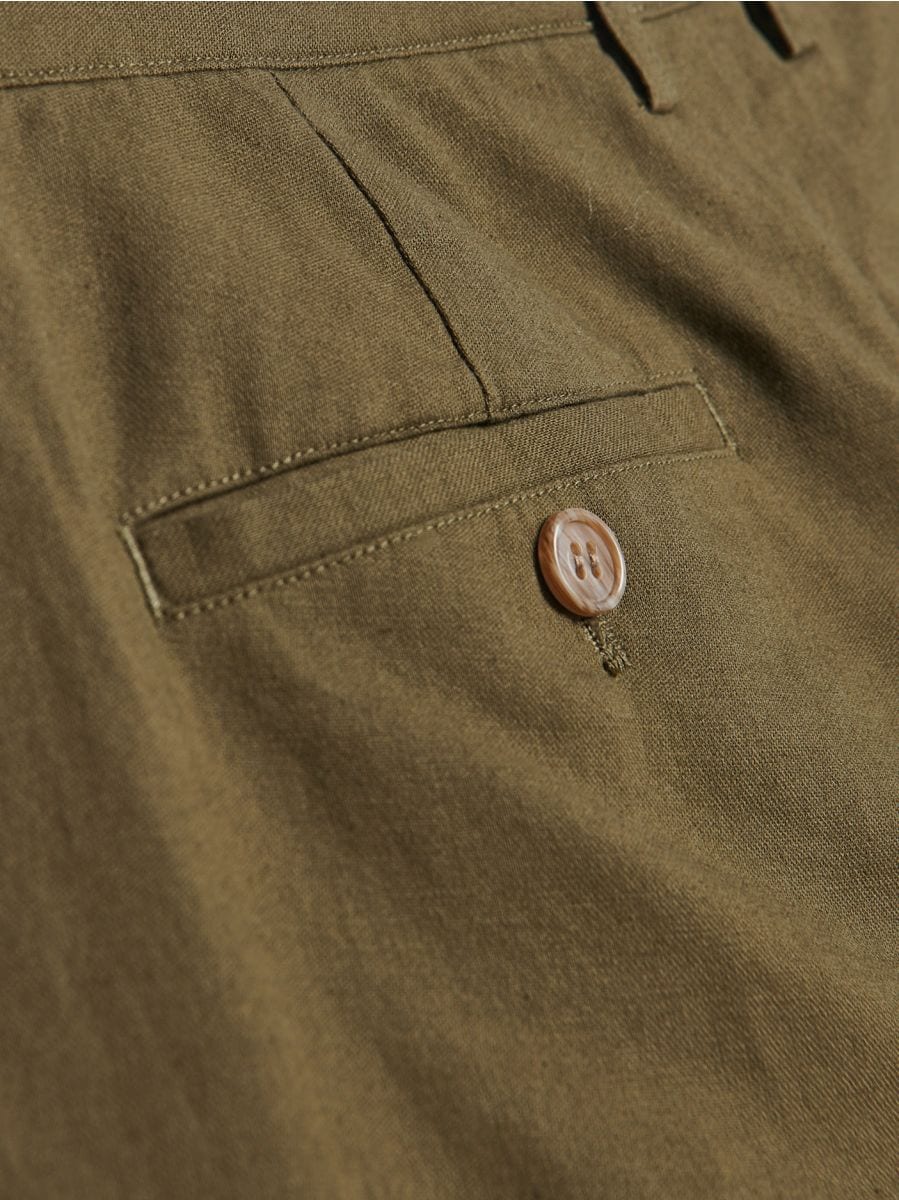 Chino regular trousers with linen blend - brownish green - RESERVED - 5