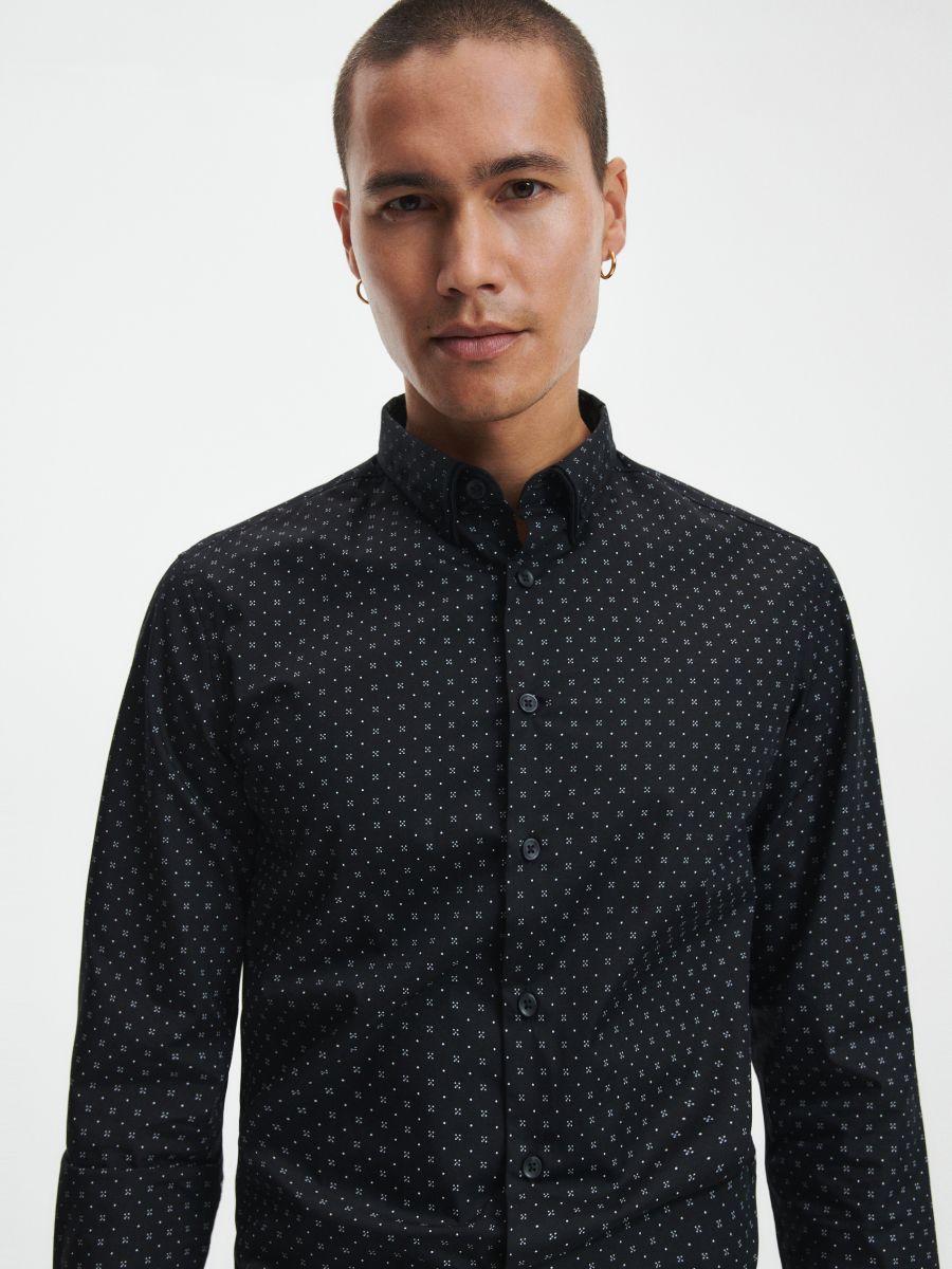 Slim fit shirt with fine pattern - black - RESERVED - 2