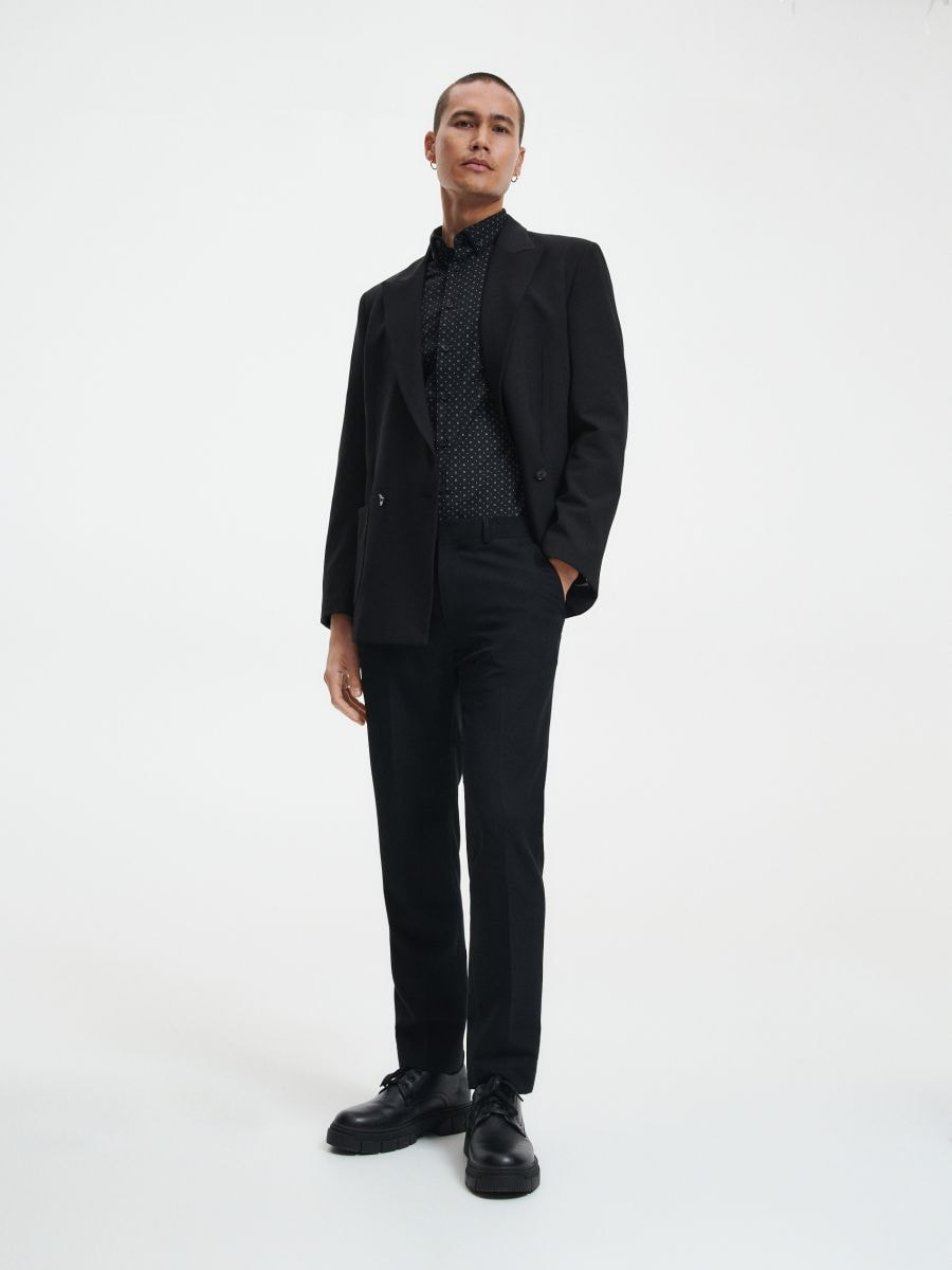 Slim fit shirt with fine pattern - black - RESERVED - 3