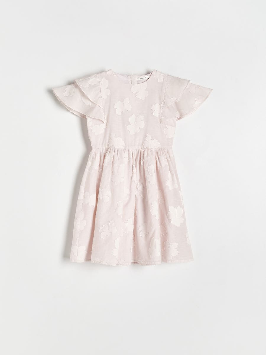 Bela obleka s cvetličnim vzorcem - pastelno roza - RESERVED