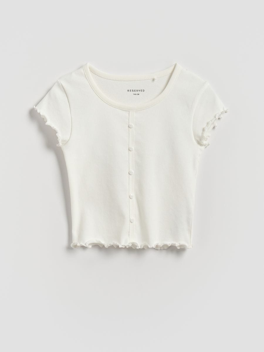 T-shirt with buttons - cream - RESERVED