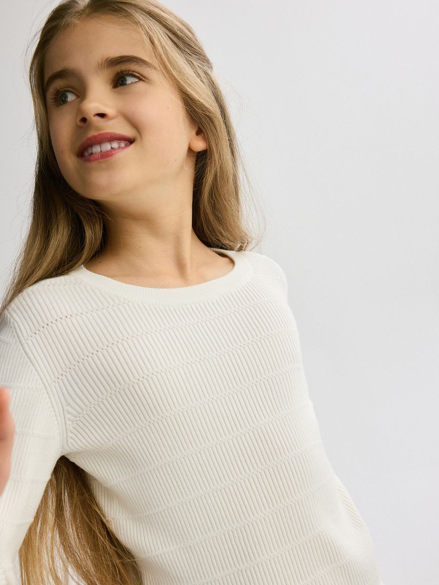 Pull en maille côtelée en viscose majoritaire - crème - RESERVED - 2