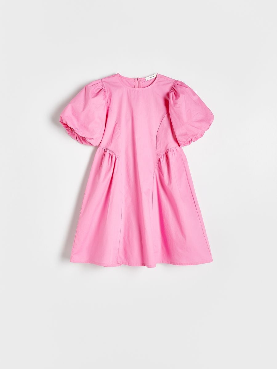 Bavlnené šaty s pufovanými rukávmi - ružová - RESERVED