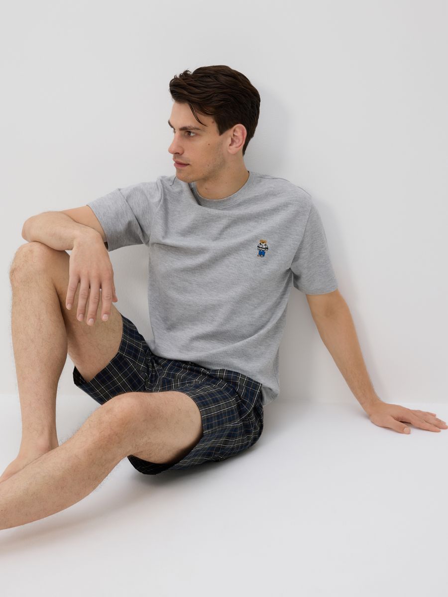 Two piece pyjama set with embroidery - dark grey - RESERVED