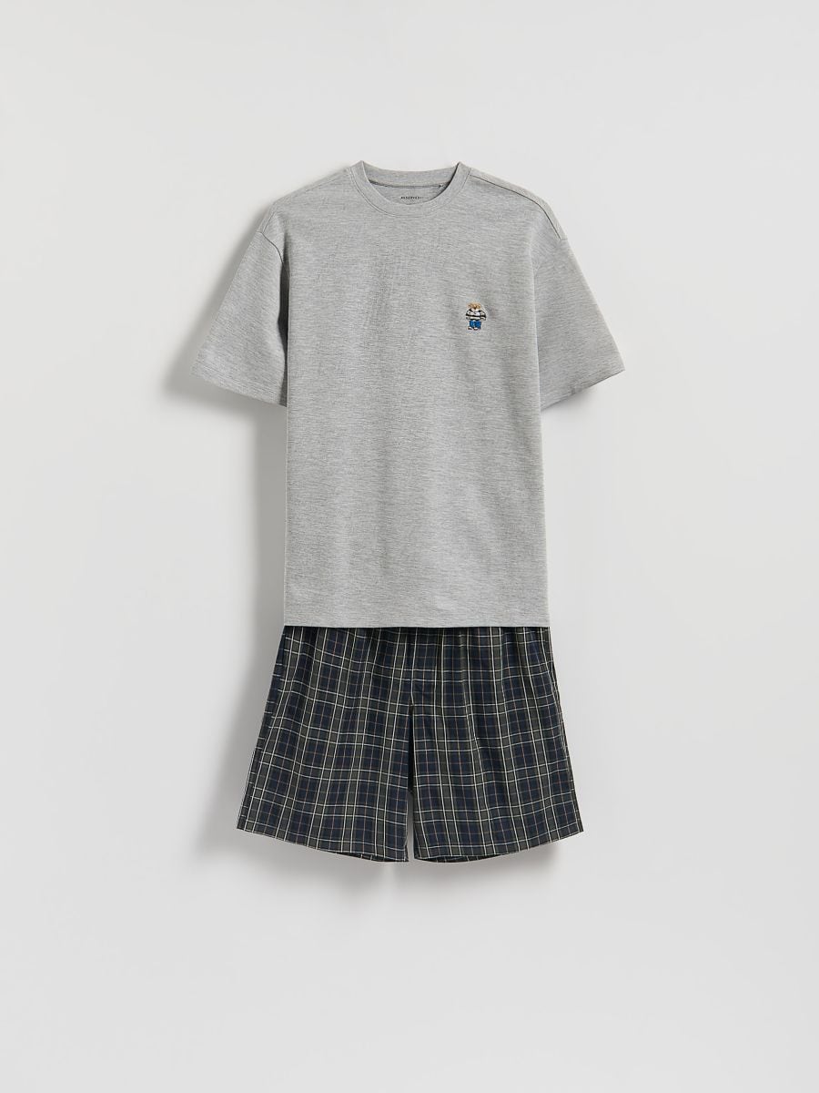 Two piece pyjama set with embroidery - dark grey - RESERVED