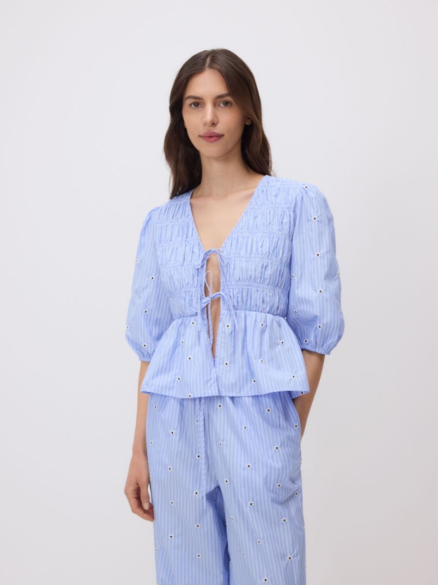 Blouse with peplum hem - pale blue - RESERVED - 3