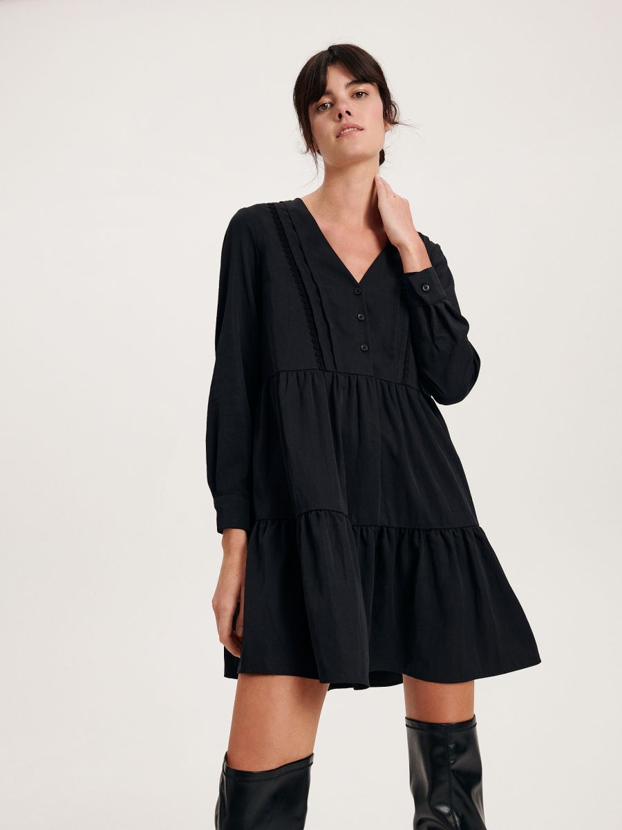 Sukienka mini z falbanami - czarny - RESERVED