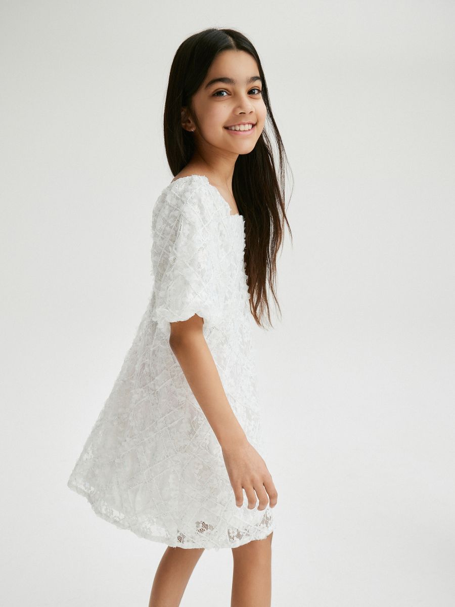 Lace dress with embroidery - cream - RESERVED
