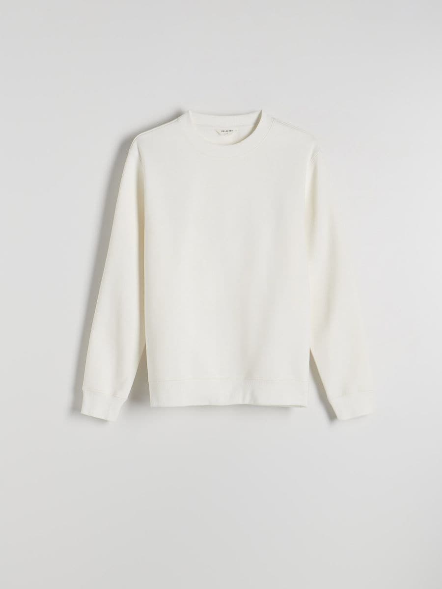Sweat uni en coton majoritaire - crème - RESERVED - 4