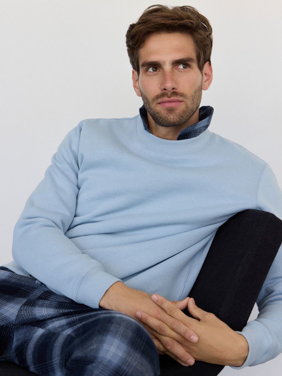 Plain cotton rich sweatshirt - light blue - RESERVED