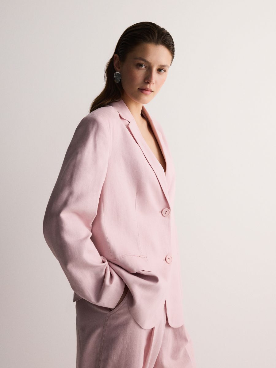 Linen rich blazer with viscose blend - pastel pink - RESERVED