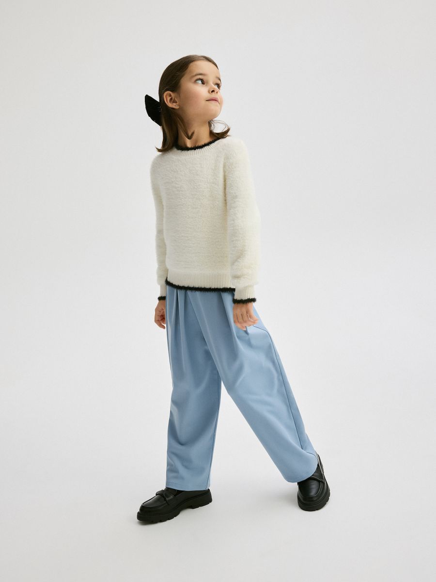 Elegant pleated trousers - steel blue - RESERVED - 3