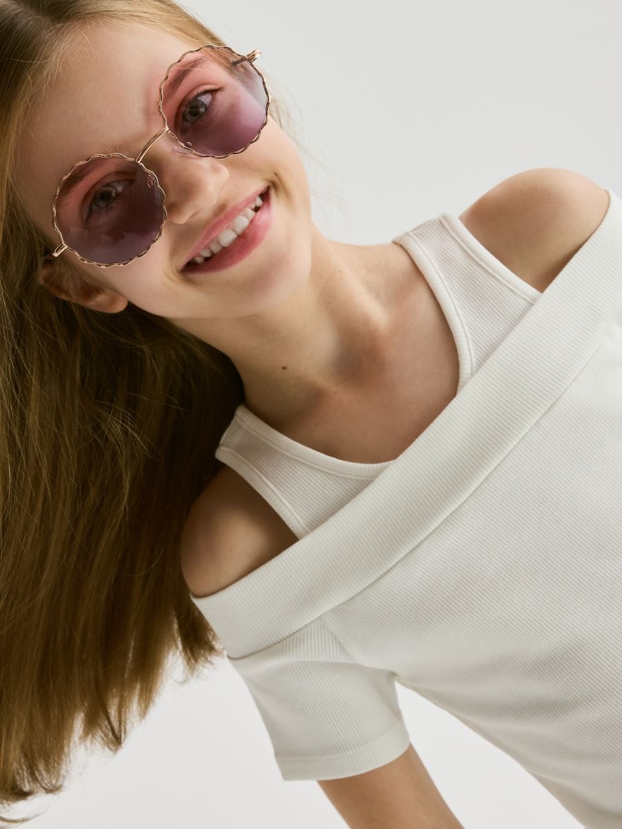 Schulterfreie Bluse - creme - RESERVED - 3